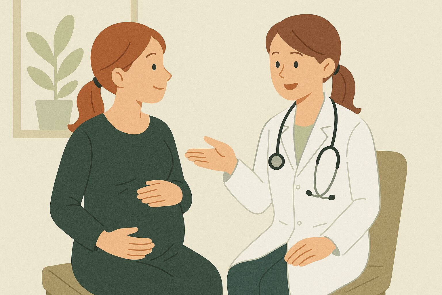 Pregnant woman consulting with doctor